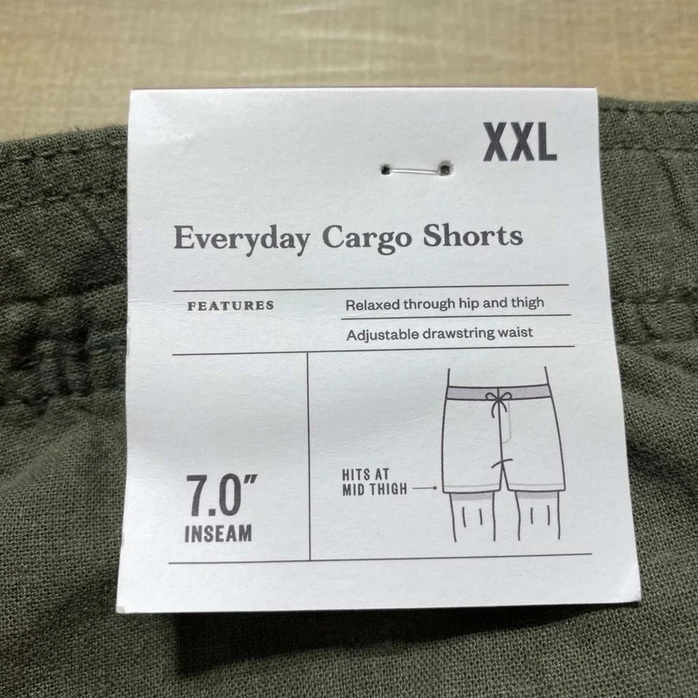 Goodfellow Mens Linen Blend Everyday 7” Cargo Shorts XXL Olive Green‎